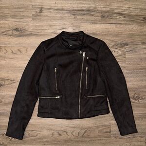 Banana Republic Jacket Womens Black Faux Suede Moto Long Sleeve Pockets size Med